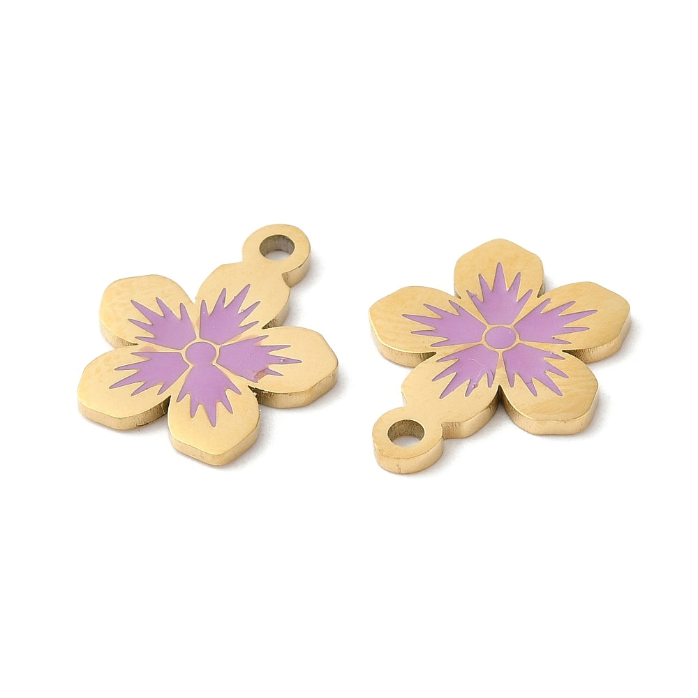 Ion Plating RVS Bloem bedel emaillen Lila