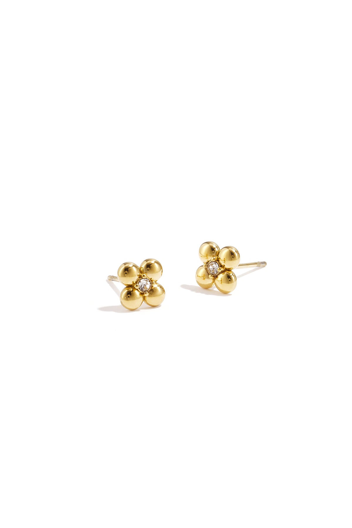 Oorbellen studs klaver goud met strass steentje