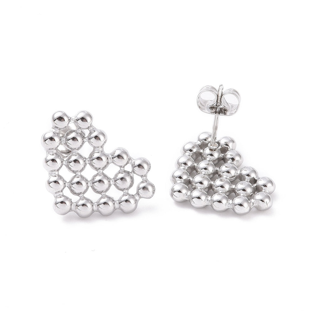 Tarnish Resistant Stainless Steel Heart Studs 15x19mm