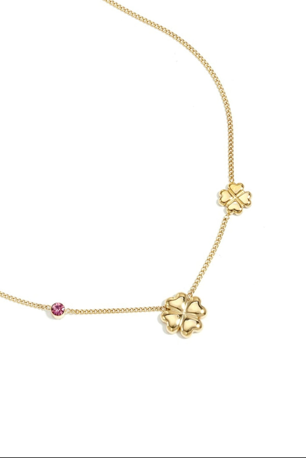 Ketting strass pink met klavers
