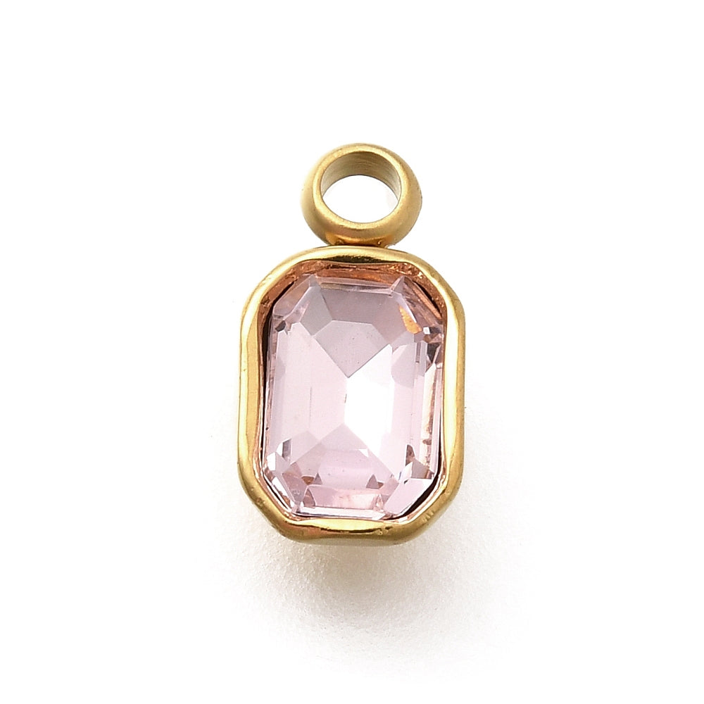 Ion plating RVS Strass Princess bedel Roze 18kt gold plated