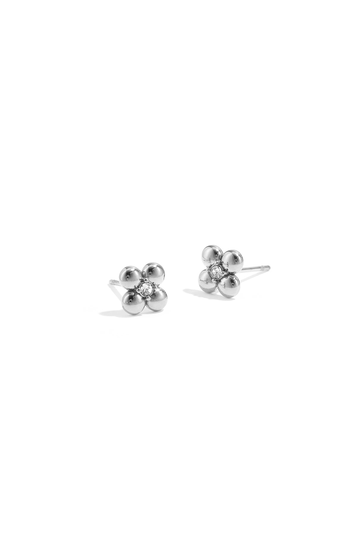 Oorbellen studs klaver zilver met strass steentje