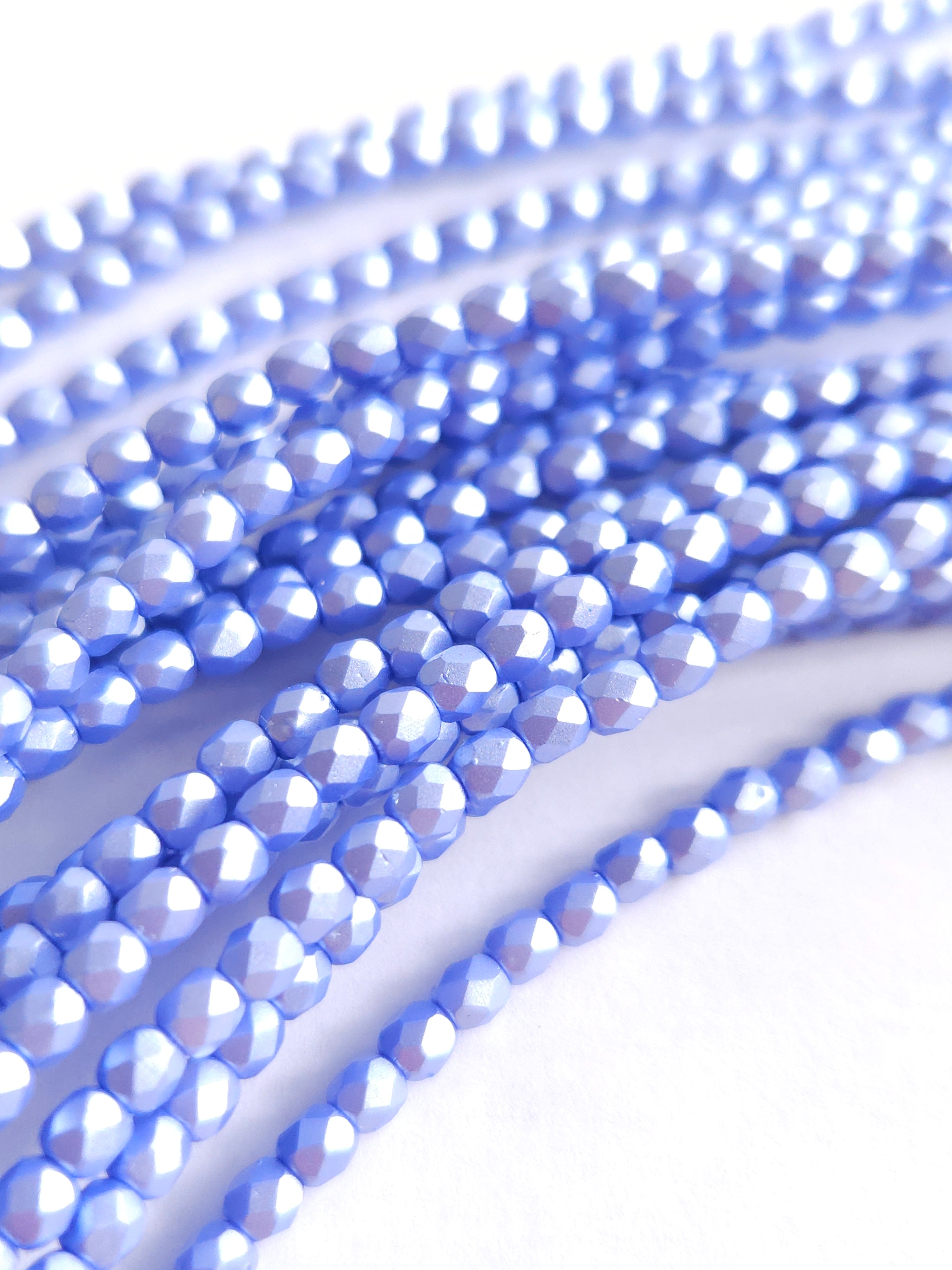 Fire Polished 3 mm Alabaster Pastel Lt.Sapphire 50pcs