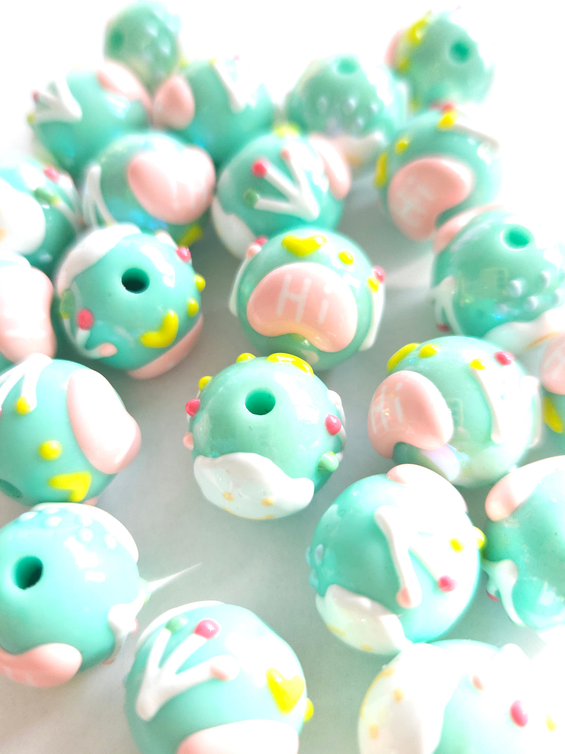 Jumbo Acryl kraal 18mm hand geschilderd groen met wolk & Hi