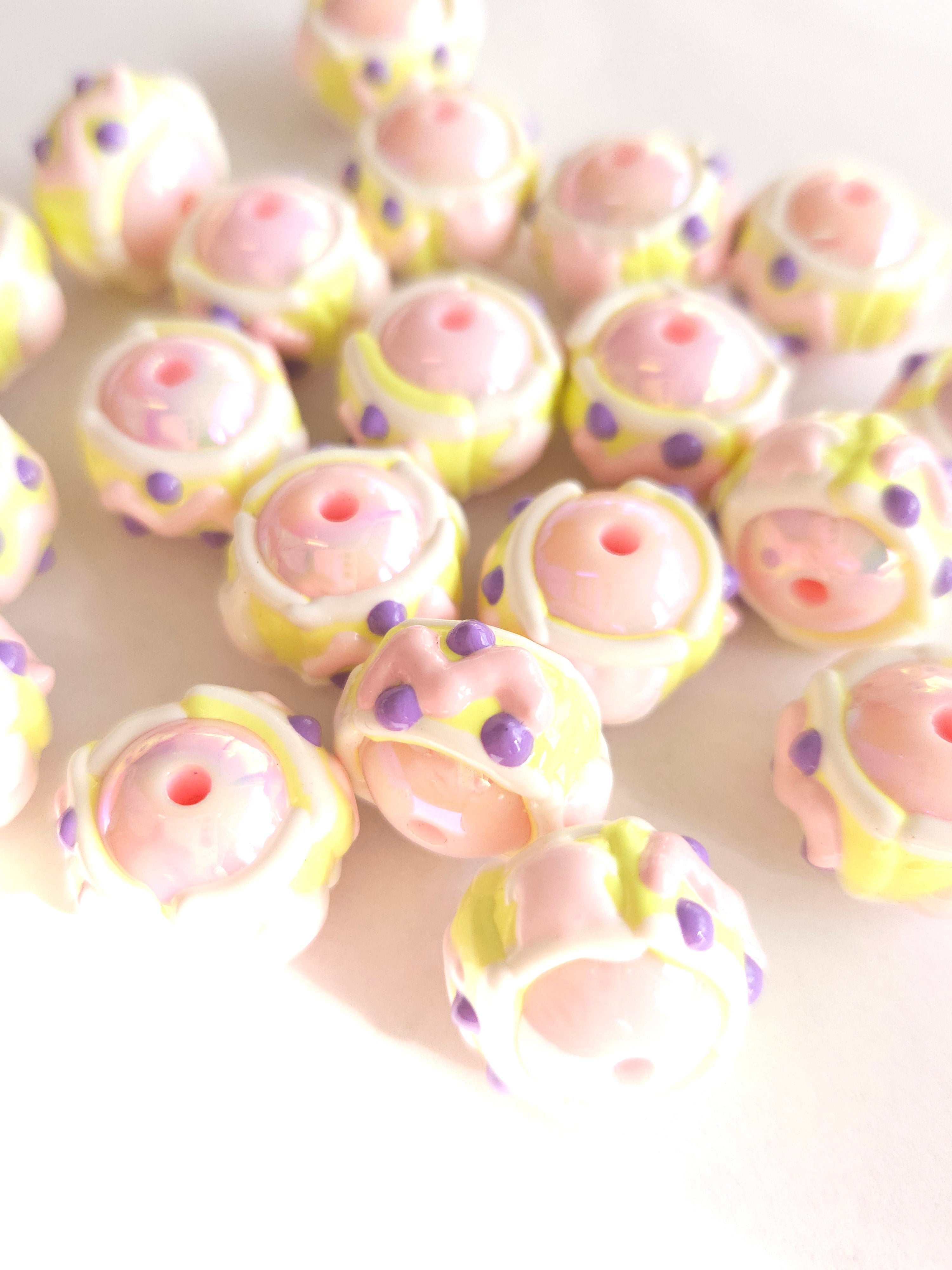 Jumbo Acryl kraal 18mm hand geschilderd roze geel paars 2st