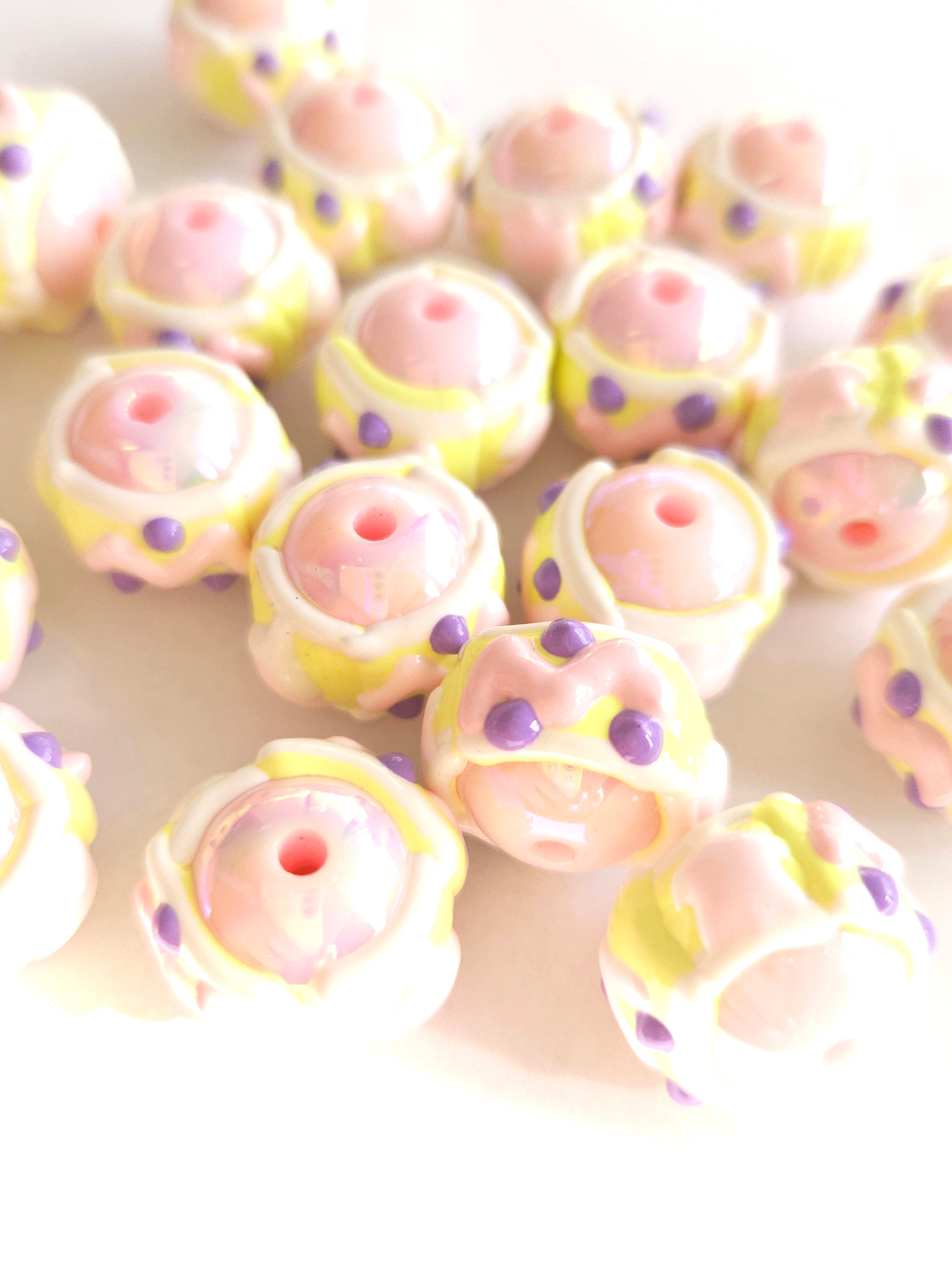 Jumbo Acryl kraal 18mm hand geschilderd roze geel paars 2st