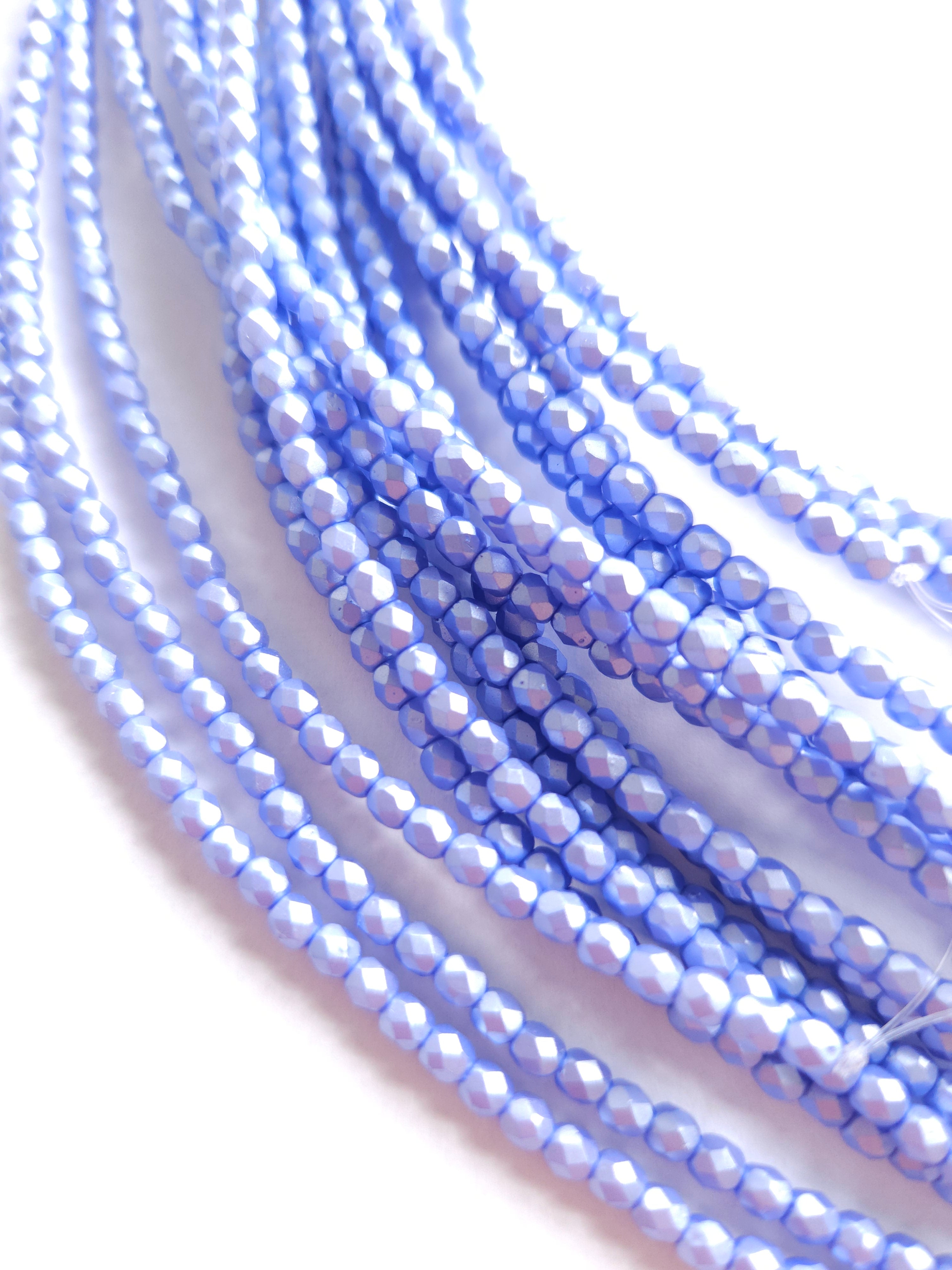 Fire Polished 3 mm Alabaster Pastel Lt.Sapphire 50pcs