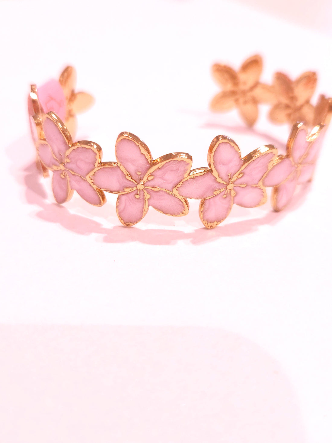Bloem Bangle Ion Plating rvs met emaillen Licht Roze