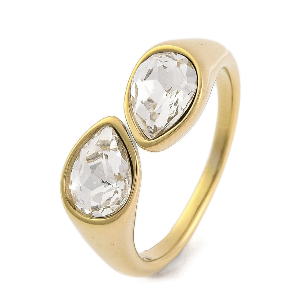 Ion Plating rvs strass ring Goud/Crystal