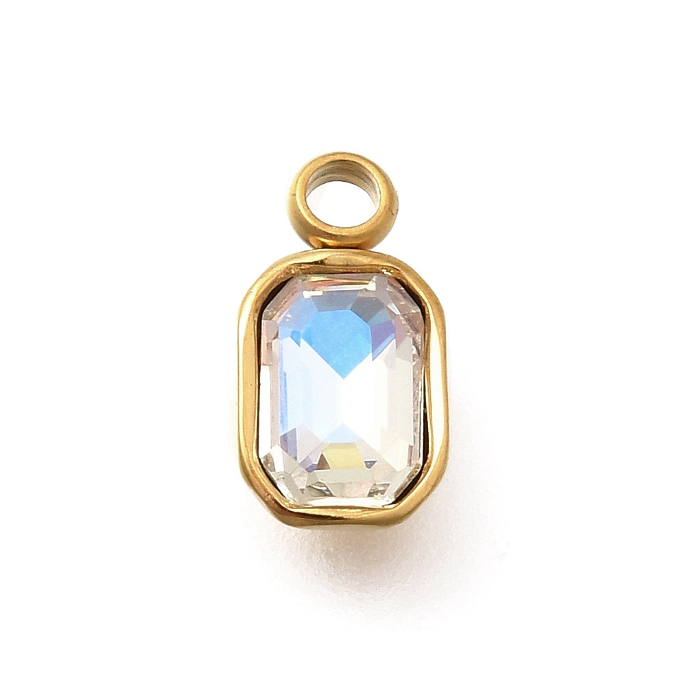 Ion plating RVS Strass Princess bedel Crystal AB 18kt gold plated