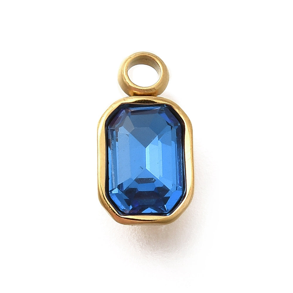 Ion plating RVS Strass Princess bedel Capri BLUE 18kt gold plated