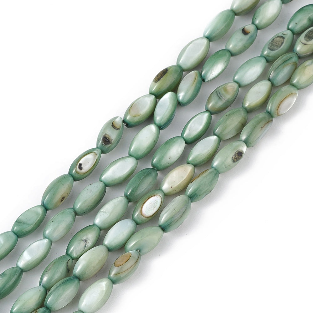 Zoetwater schelp kralen Groen ovaal 9x4x4mm per streng