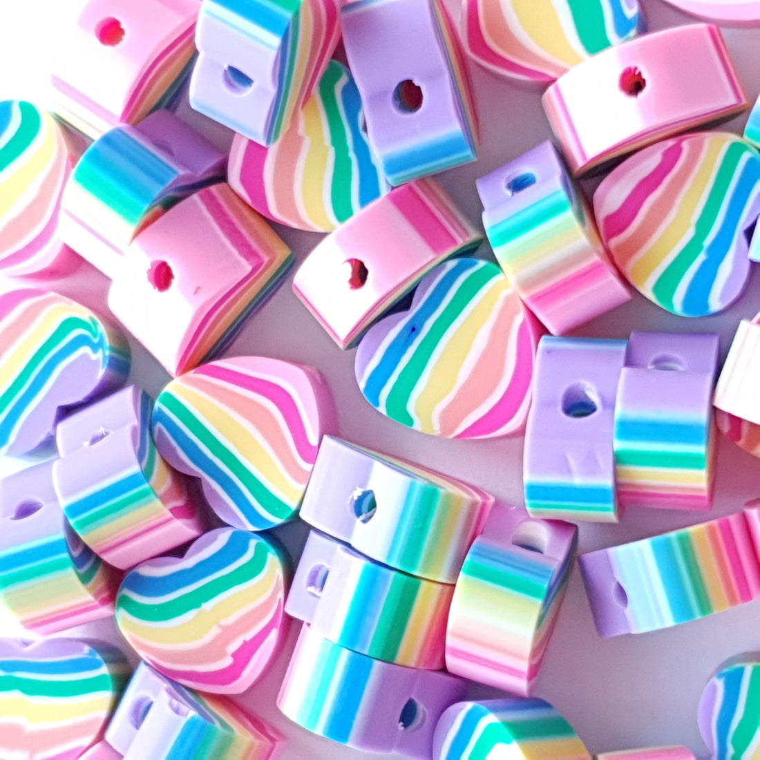 Polymer Beads Rainbow Hearts 8 pcs
