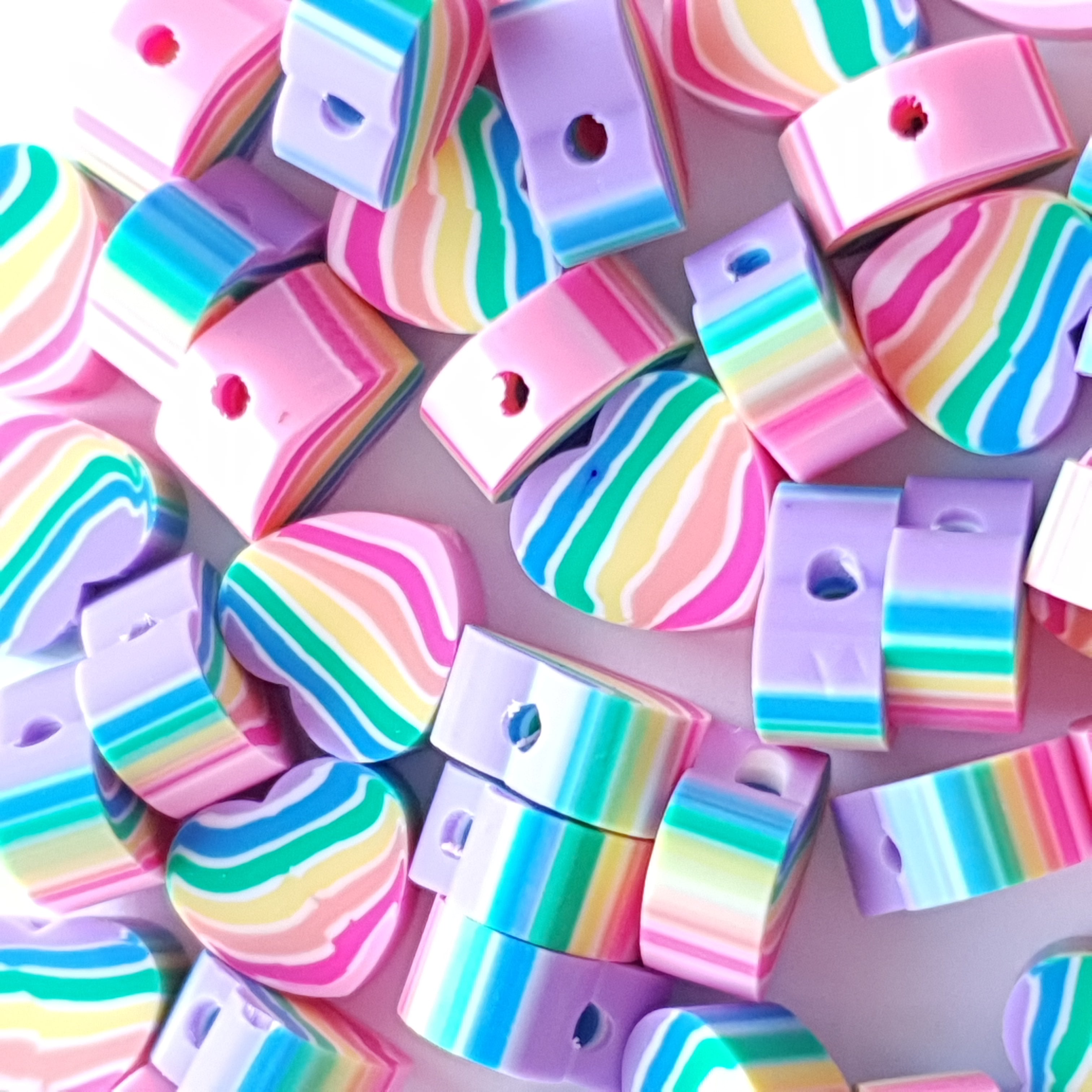 Polymer Beads Rainbow Hearts 8 pcs