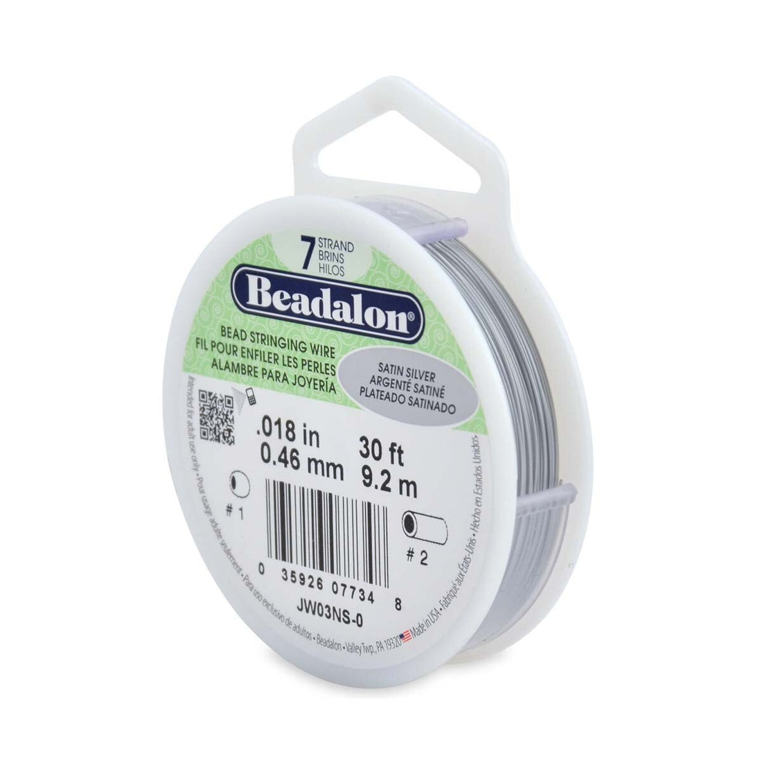 7 strand beading wire Beadalon 0.46mm Satin Silver