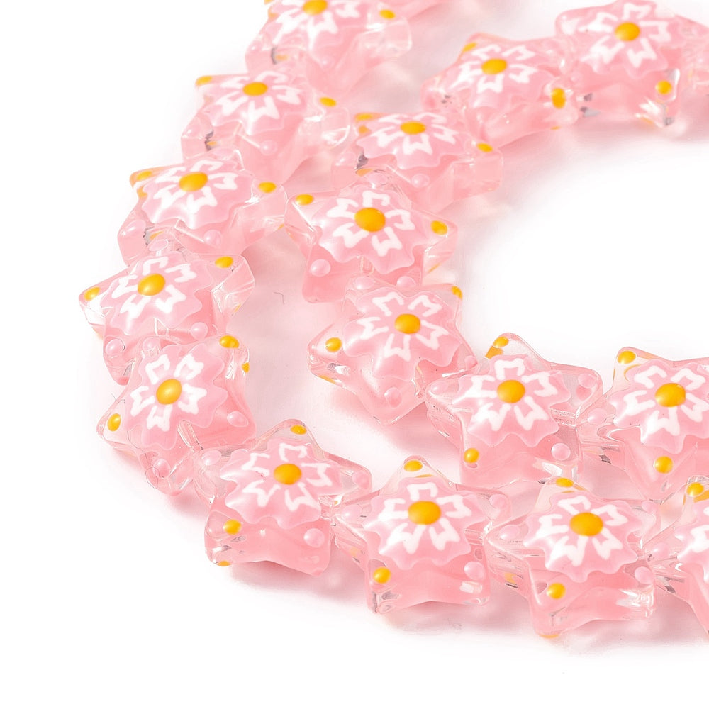 Ster glaskraal Roze Wit orange