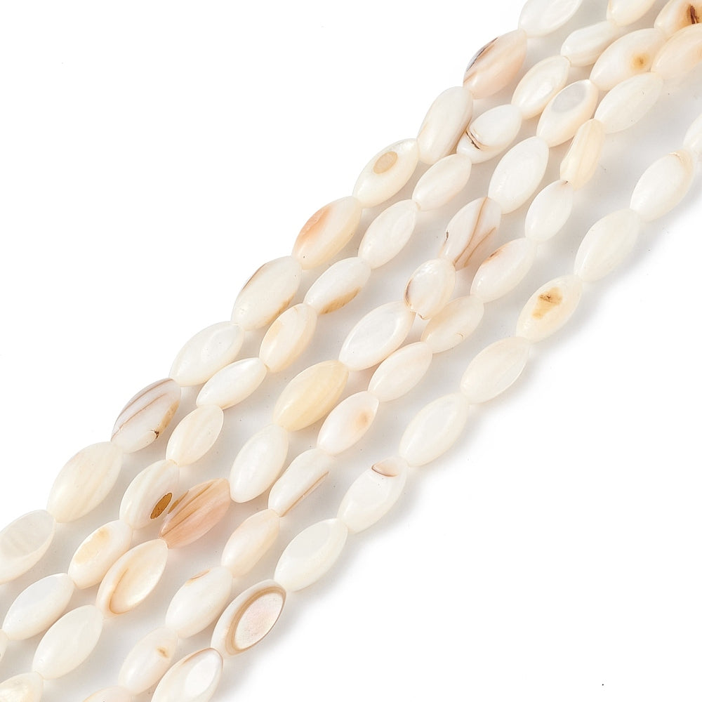 Zoetwater schelp kralen Wit ovaal 9x4x4mm per streng