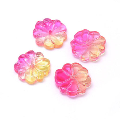 Bloem kraal transparant glas twee kleur Roze 15x4mm