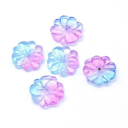 Bloem kraal transparant glas twee kleur Blauw 15x4mm