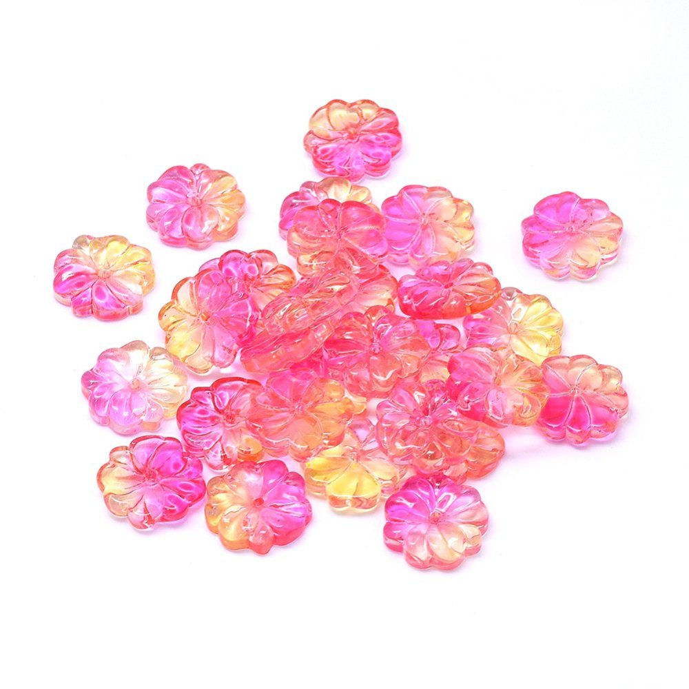 Bloem kraal transparant glas twee kleur Roze 15x4mm