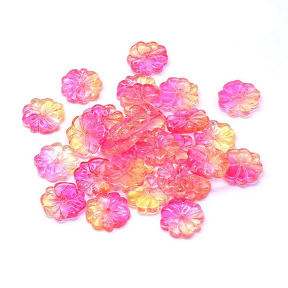 Bloem kraal transparant glas twee kleur Roze 15x4mm