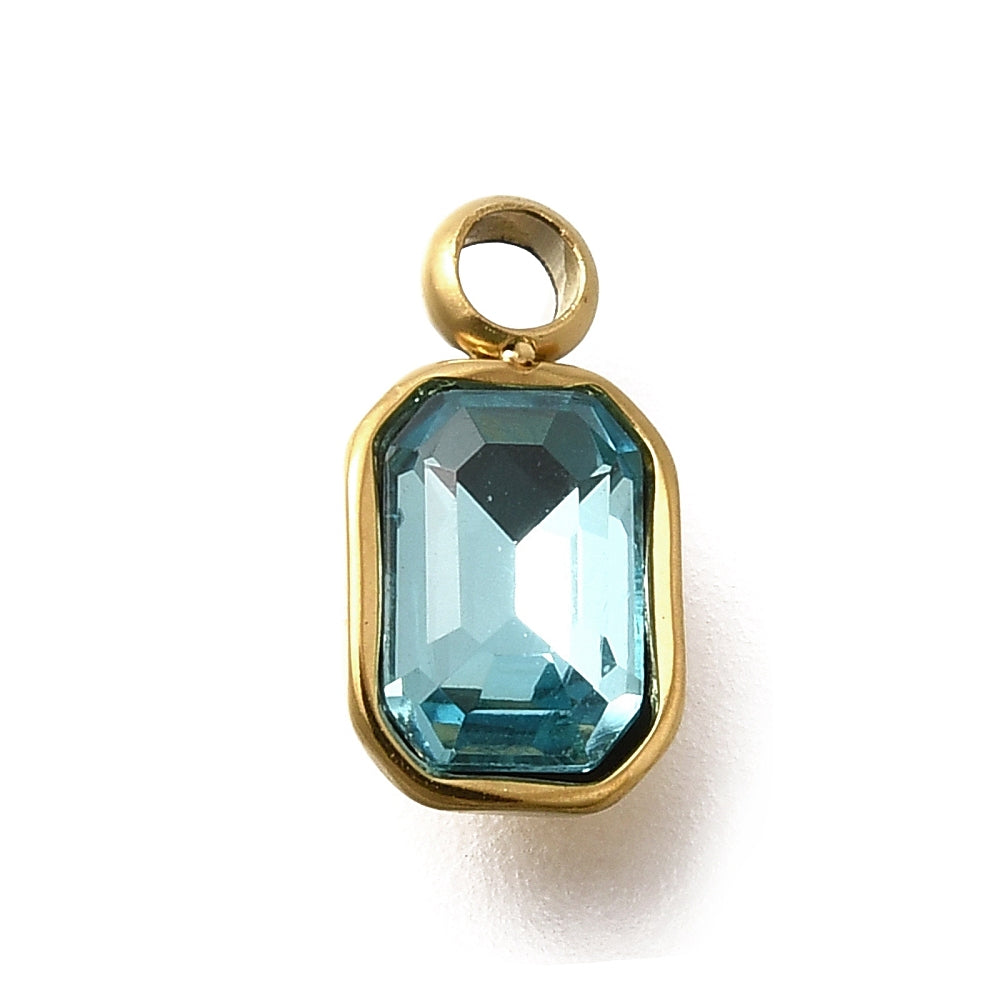 Ion plating RVS Strass Princess bedel Aqua 18kt gold plated