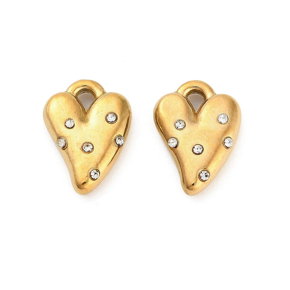 Ion plating RVS Hart bedel met strass steentjes 18kt gold plated