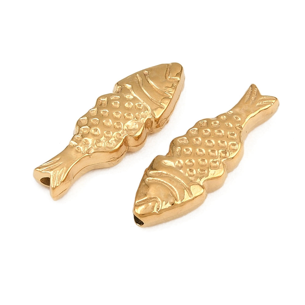 Ion Plating RVS Vis kraal 21x7mm 18kt gold plated