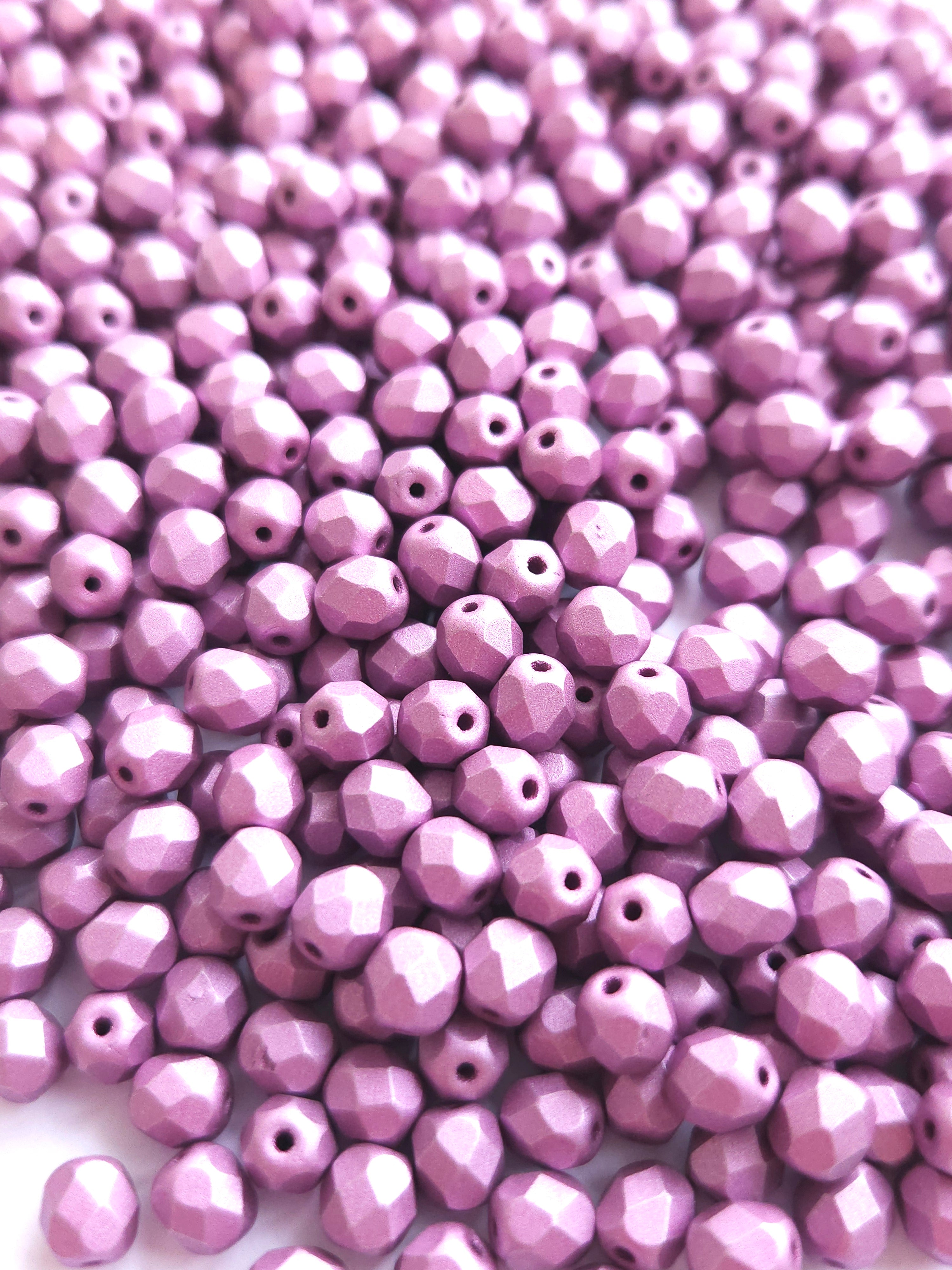 Fire Polished 6mm Alabaster Metallic Lilac