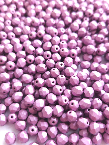 Fire Polished 6mm Alabaster Metallic Lilac