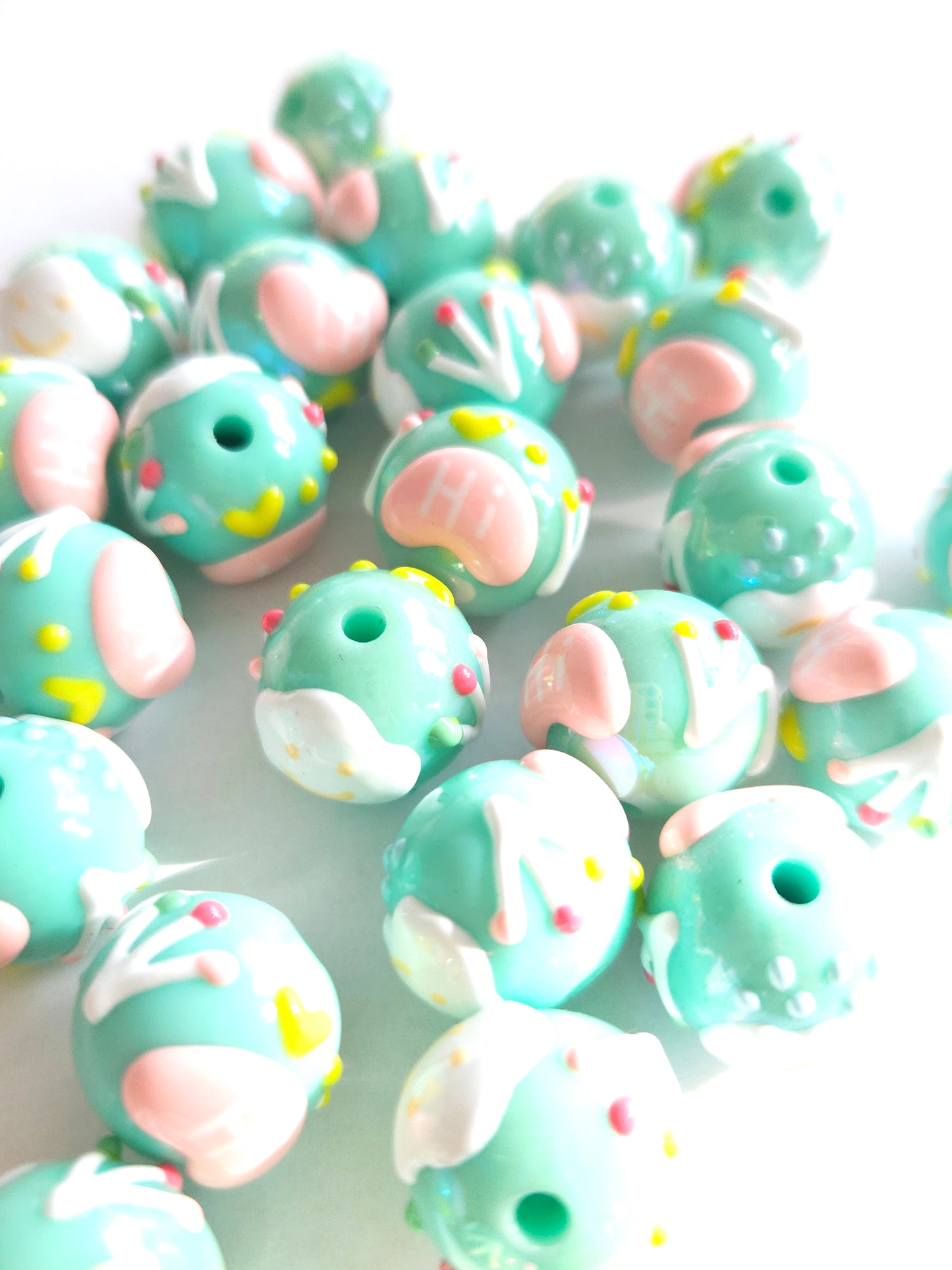 Jumbo Acryl kraal 18mm hand geschilderd groen met wolk &amp; Hi