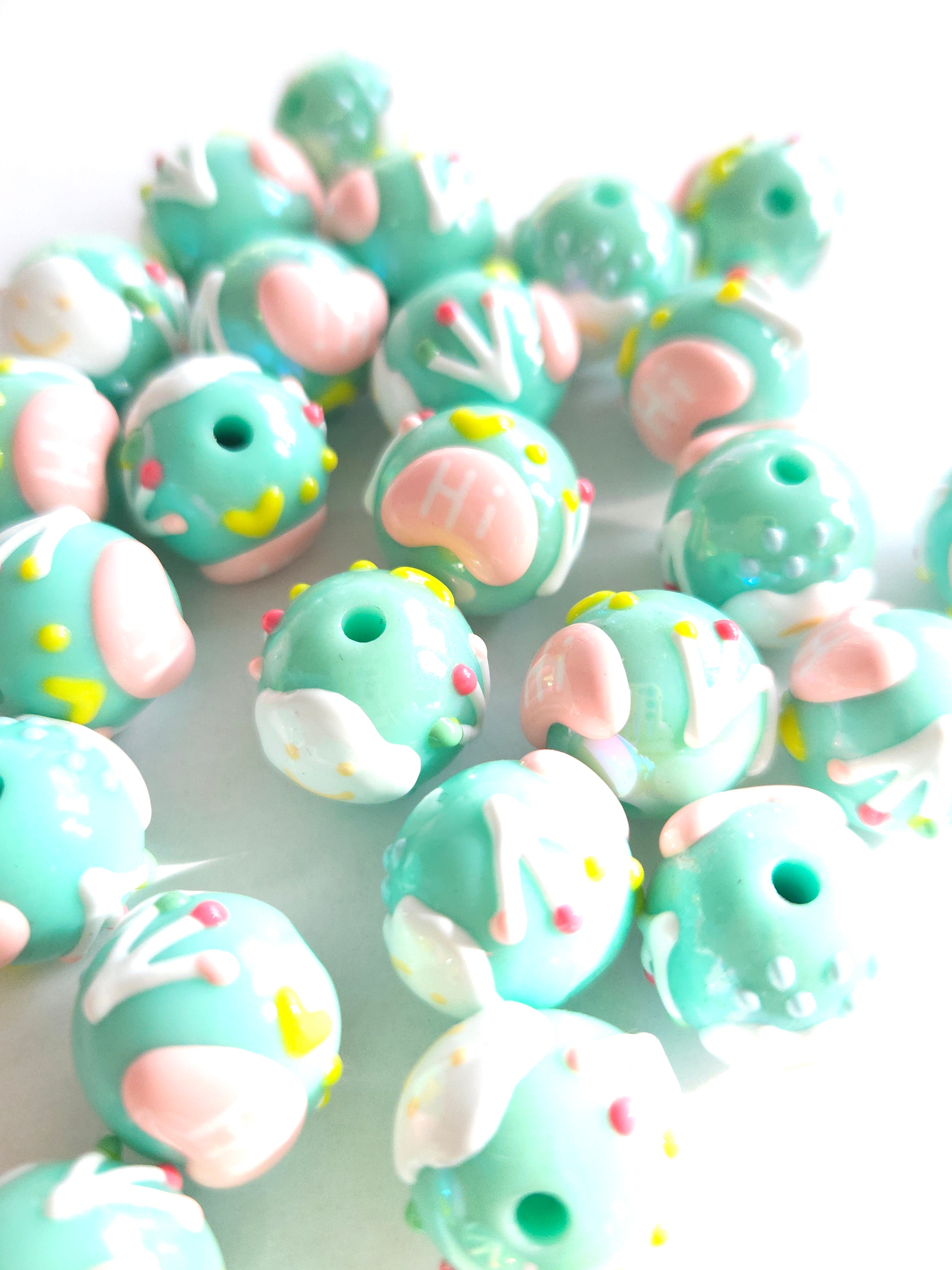 Jumbo Acryl kraal 18mm hand geschilderd groen met wolk &amp; Hi