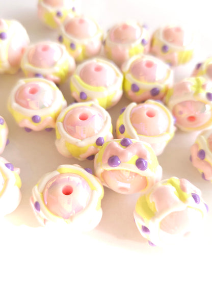 Jumbo Acryl kraal 18mm hand geschilderd roze geel paars 2st