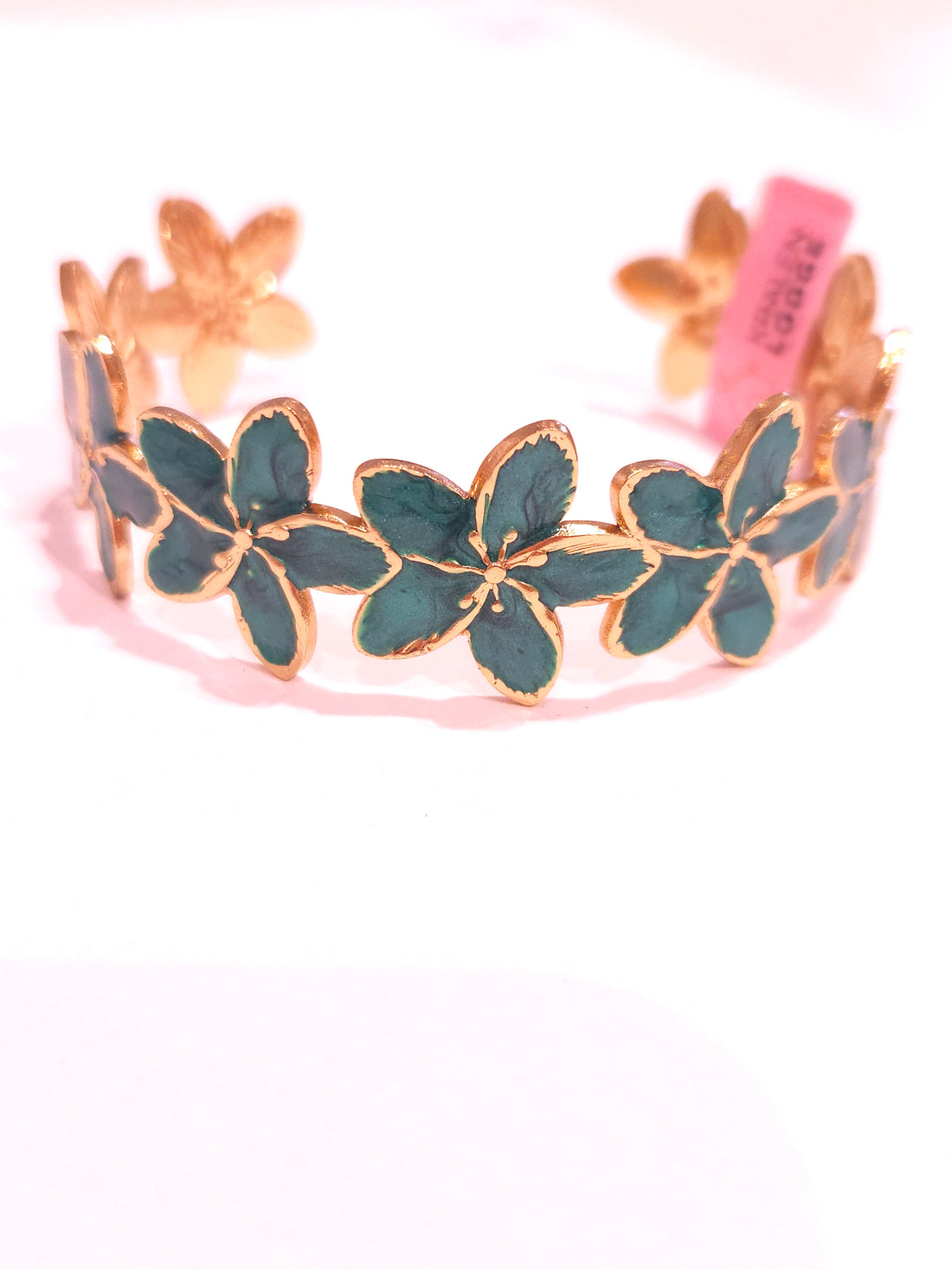Bloem Bangle Ion Plating rvs met emaillen Emerald groen