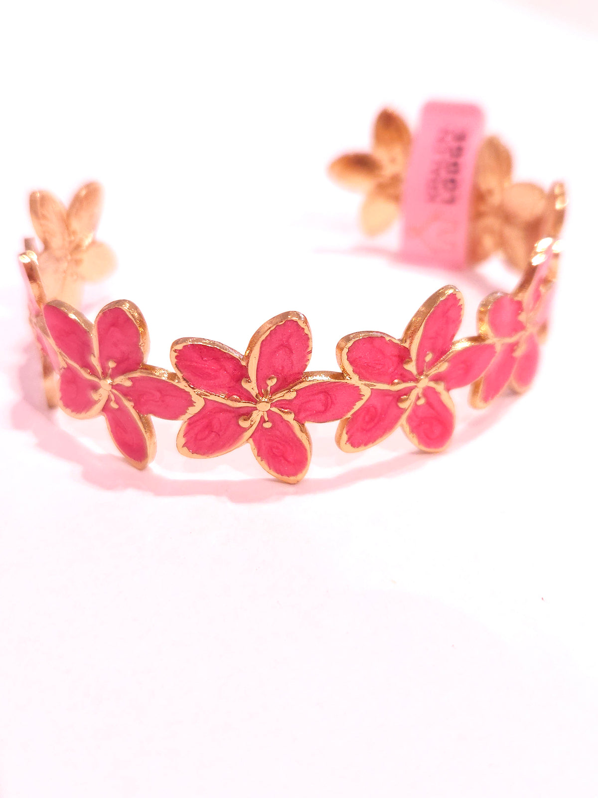 Bloem Bangle Ion Plating rvs met emaillen Roze