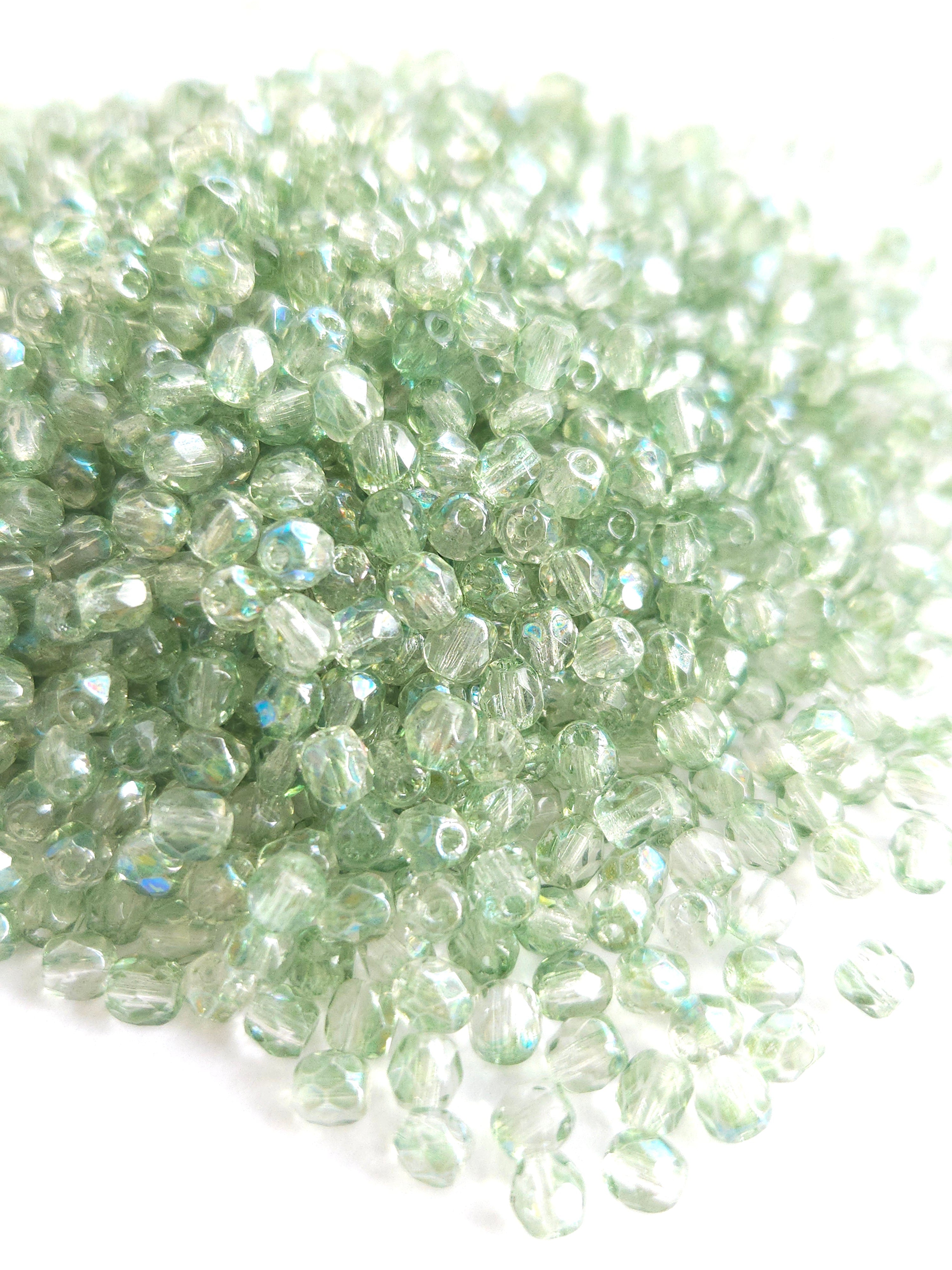 Fire Polished 4mm Crystal Green Touch