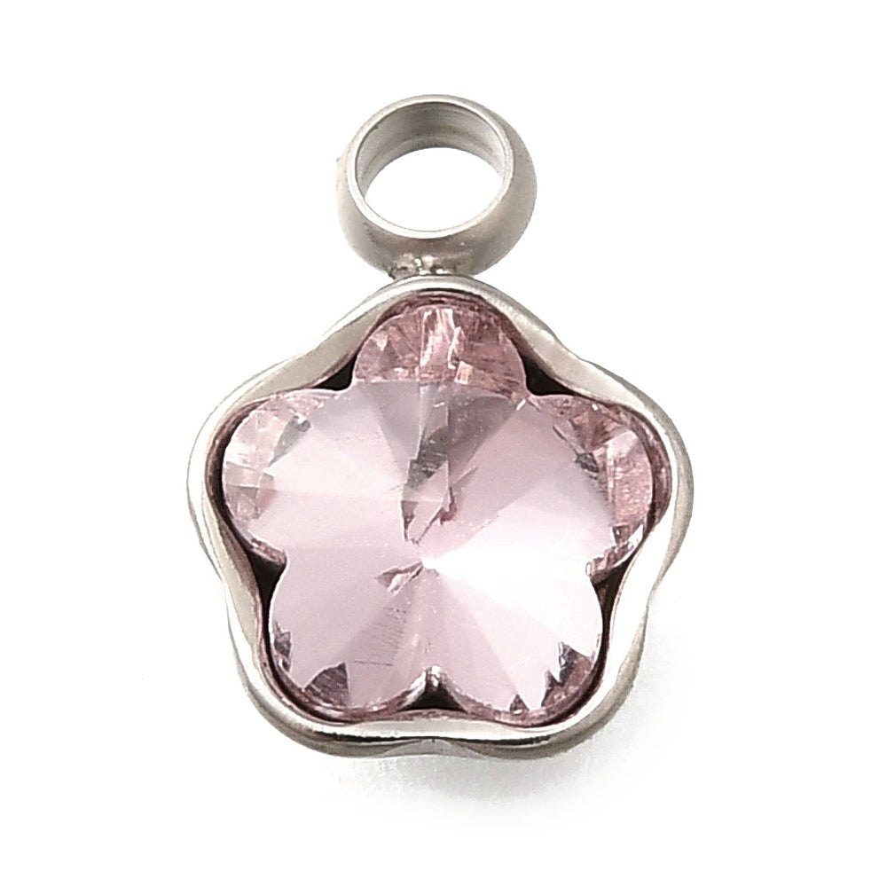 RVS Strass Bloem bedel Pink
