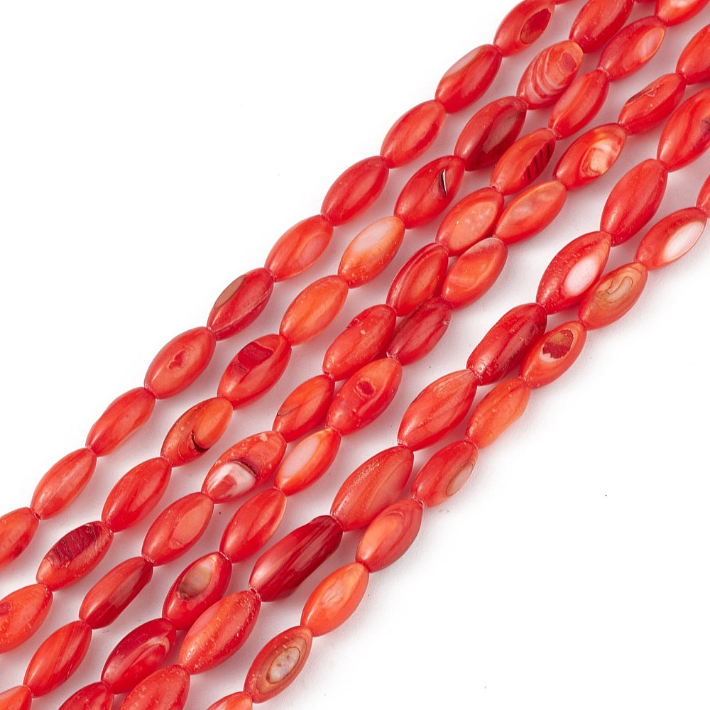 Zoetwater schelp kralen Rood ovaal 9x4x4mm per streng