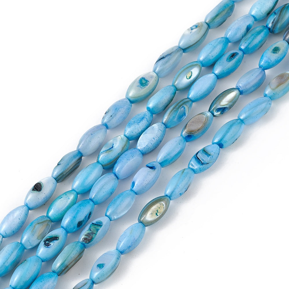 Zoetwater schelp kralen Blauw ovaal 9x4x4mm per streng