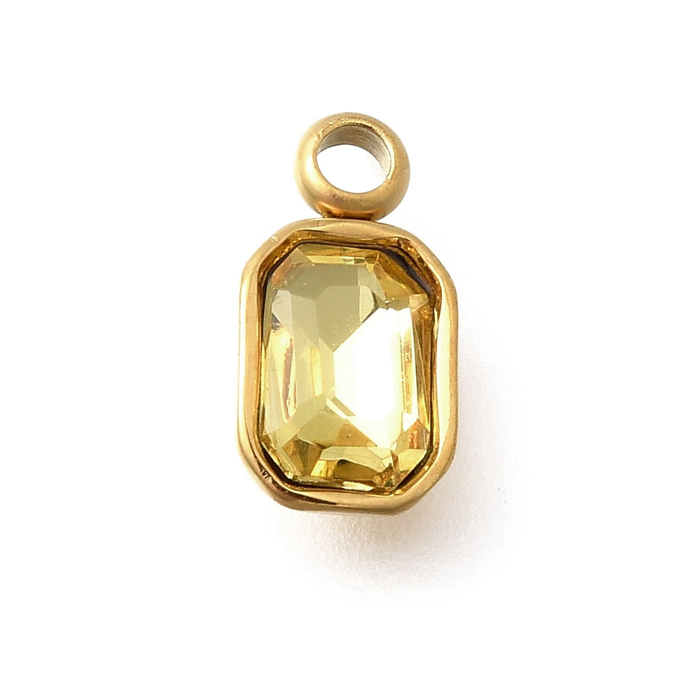 Ion plating RVS Strass Princess bedel Yellow 18kt gold plated