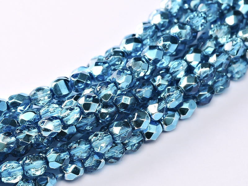 Fire Polished 3 mm Crystal Aqua Metallic Ice